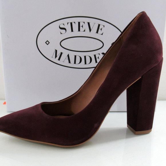 Steve Madden Primpy Pointed Toe Block Heel Dress Pumps Burgundy Nubuck Size 9.5 - Picture 6 of 8